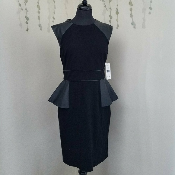 ELIZA J Faux Leather Panel Fit & Flare Dress
